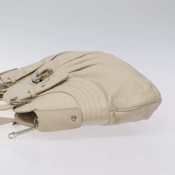 Salvatore Ferragamo Gancini Shoulder Bag Leather White Silver Auth - Picture 12 of 16